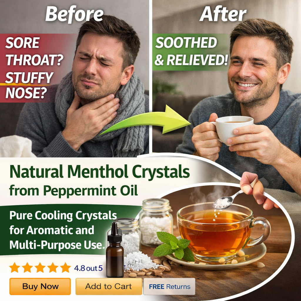 Natural Menthol Crystals from Peppermint Oil – Pure Cooling Crystal Extract for Aromatic and Multi-Purpose Use