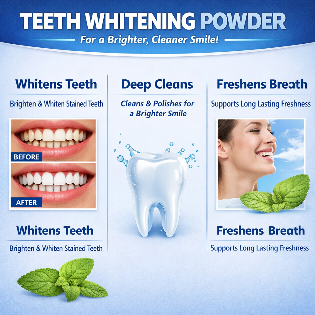 Teeth Whitening Powder for Brighter Looking Teeth | Deep Cleaning Tooth Powder | Fresh Breath | Easy Daily Use