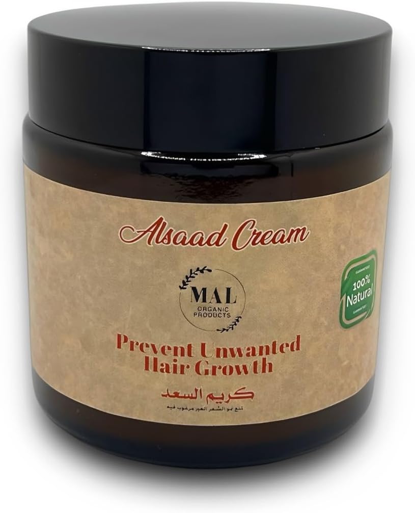 MAL ORGANIC PRODUCTS Original Al-Saad Natural Cream for Reducing Unwanted Hair Growth - Safe & Effective for Face & Body - 100% Natural