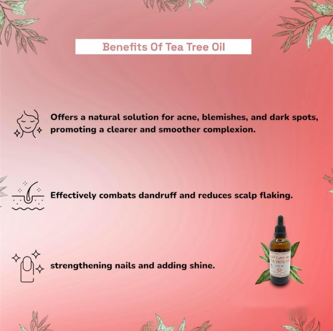 Tea Tree Essential Oil - 100% Pure & Natural, for Skin Care, Scalp Health & Nail Care - for All Skin & Hair Types - 100ml