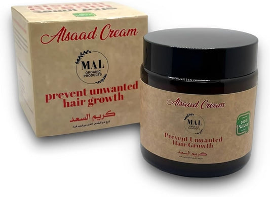MAL ORGANIC PRODUCTS Original Al-Saad Natural Cream for Reducing Unwanted Hair Growth - Safe & Effective for Face & Body - 100% Natural