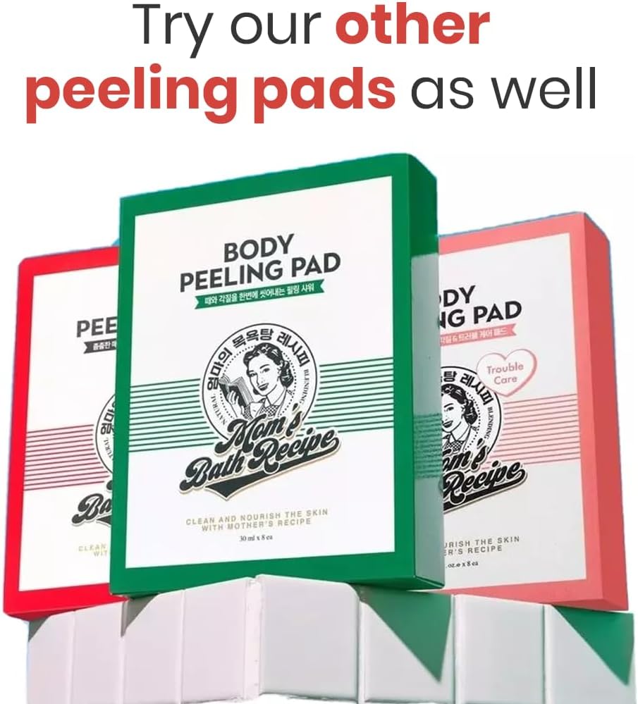 Mom's Bath Recipe 8 pcs Korean Body Peeling Pad Strong - Bubble Body Wash & Scrub Gloves With Kelp & Biotics - Intense Exfoliating Mitts for Dead Skin Cells, Goosebumps & Scaly Skin
