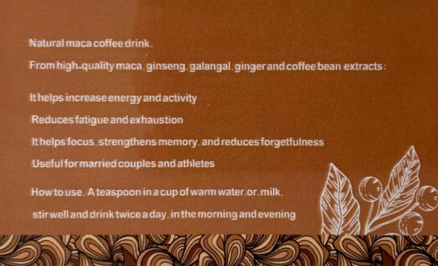 Natural Maca Coffee - Helps to Increase Energy, Focus, Memory, Endurance & Strength - 100% Natural - For Men & Women