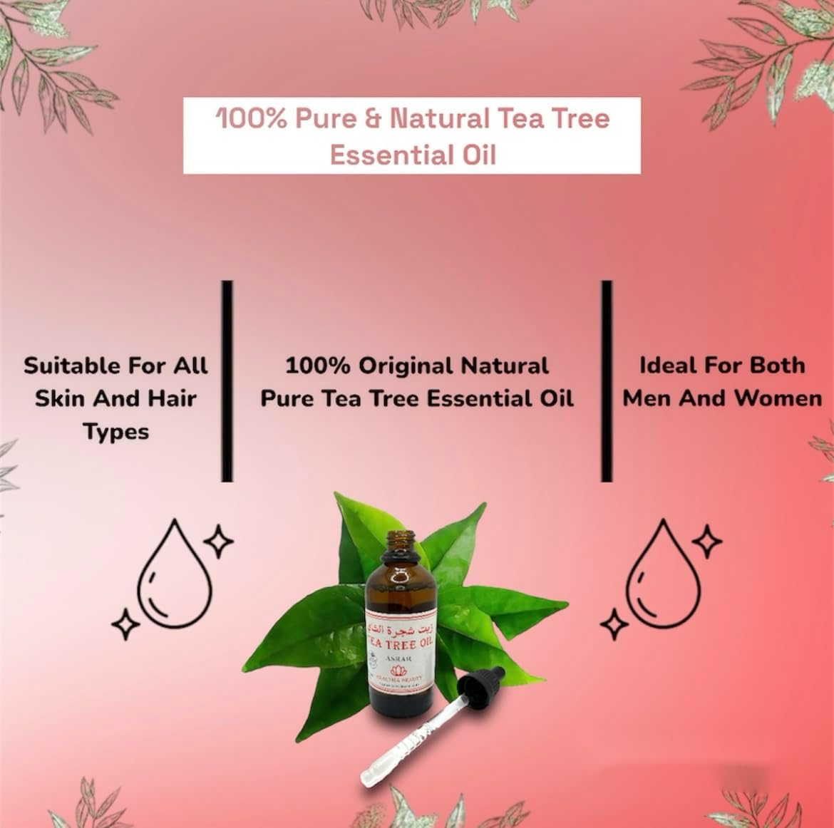 Tea Tree Essential Oil - 100% Pure & Natural, for Skin Care, Scalp Health & Nail Care - for All Skin & Hair Types - 100ml