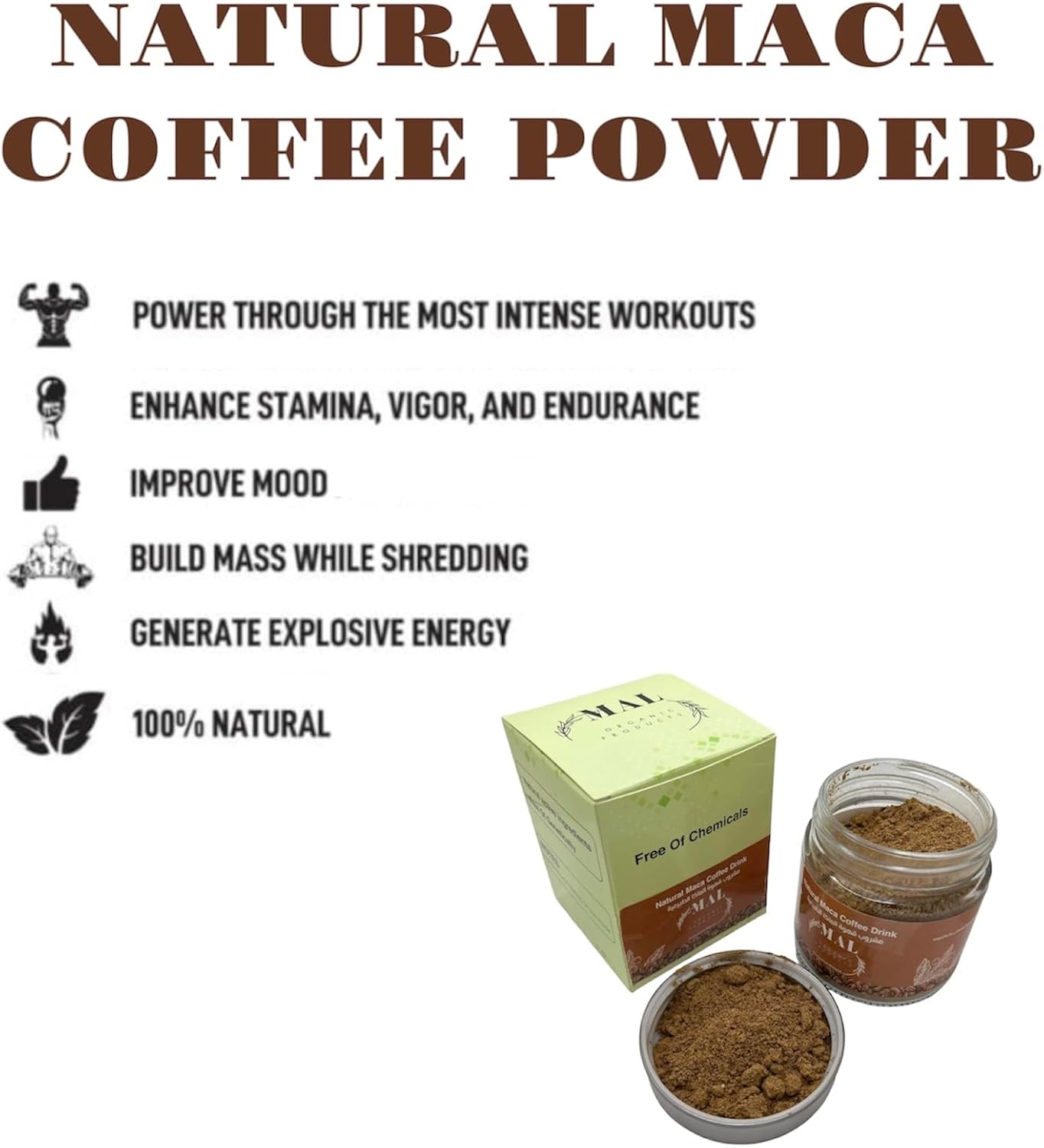 Natural Maca Coffee - Helps to Increase Energy, Focus, Memory, Endurance & Strength - 100% Natural - For Men & Women