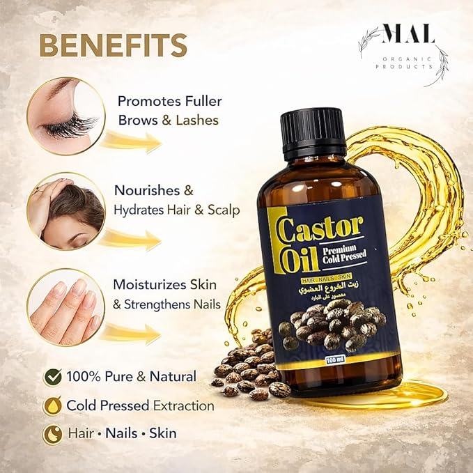Castor Oil 100ml, Cold Pressed – For Hair & Scalp Massage, Brows & Lashes, Skin & Nails