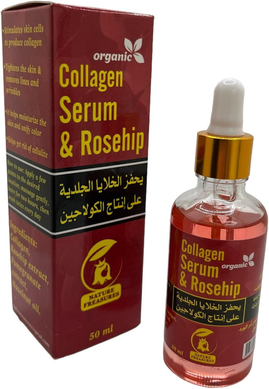 Collagen Serum & Rosehip - 100% Natural - Anti Aging Face Serum Moisturizer For Skin Tightening - Collagen Booster - For All Skin Types