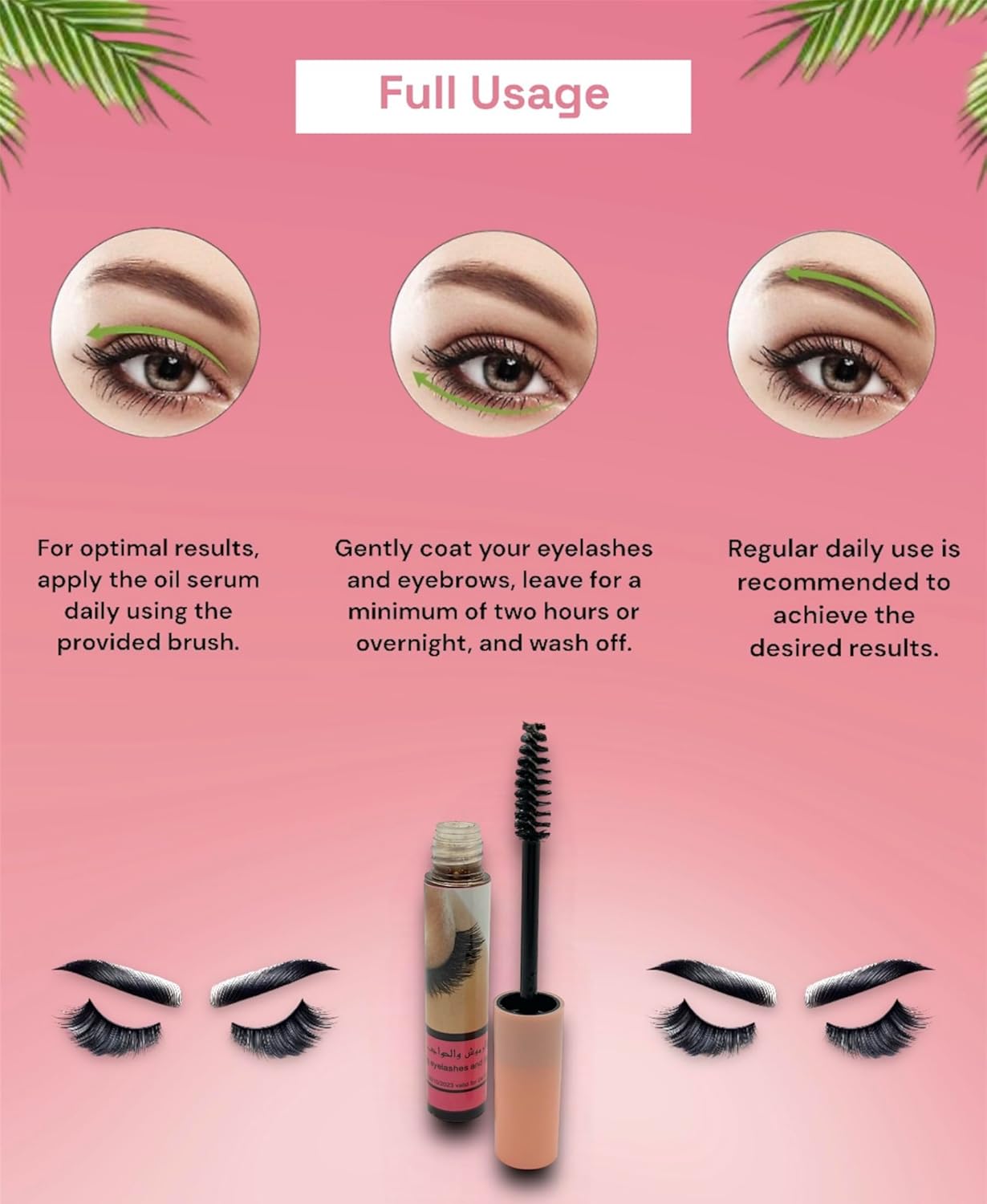 NATURE FREASURES Oil Serum for Lengthening & Intensifying Eyelashes & Eyebrows - 100% Natural & Pure - Rapid Growth, Thicker & Stronger Lashes & Brows, for All Lashes & Brows Types - 10ml